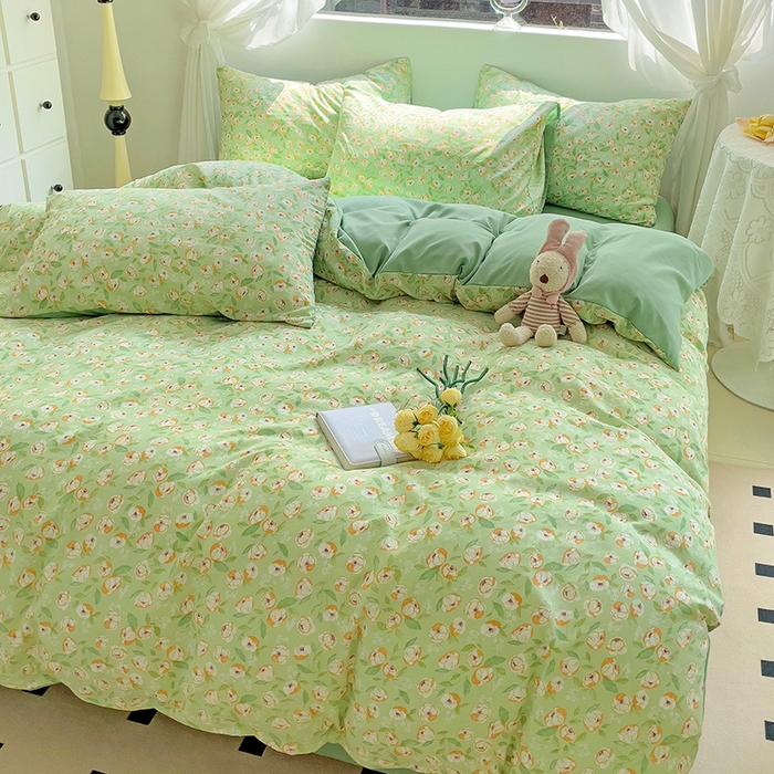 91家纺网 家纺一手货源 找家纺 优选良品 2025新款直播爆款母婴级水洗皱皱棉四件套小碎花被套床笠款三件套 繁花