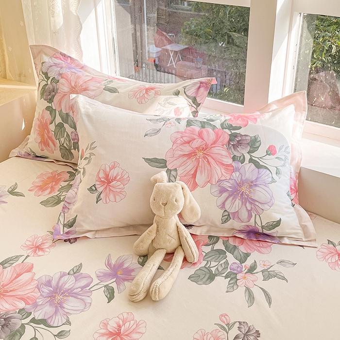 91家纺网 家纺一手货源 找家纺 绵庭家纺 2024新款AB版12868全棉印花单床笠  水榭听香-米