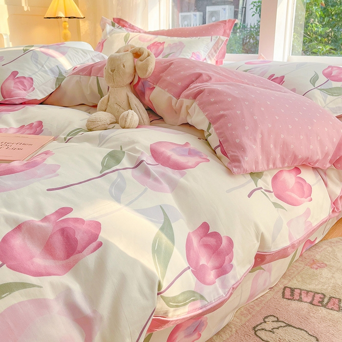 91家纺网 家纺一手货源 找家纺 绵庭家纺 2024新款AB版12868全棉印花单被套 花梦里