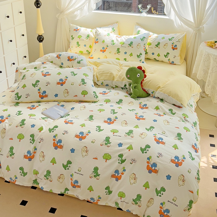 91家纺网 家纺一手货源 找家纺 优选良品 2025新款直播爆款母婴级水洗皱皱棉四件套小碎花被套床笠款三件套 森林世界