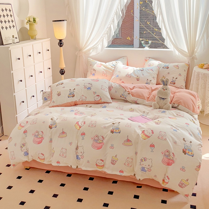 91家纺网 家纺一手货源 找家纺 优选良品 2025新款直播爆款母婴级水洗皱皱棉四件套小碎花被套床笠款三件套 动物乐园