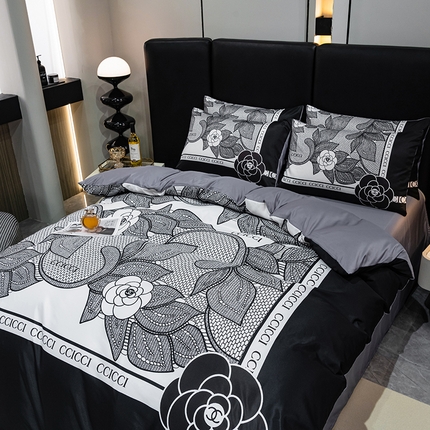 色鬼布艺 2024新款大牌风进口双面冰丝四件套水洗真丝四件套直播爆款暴力熊 丁香雅梦