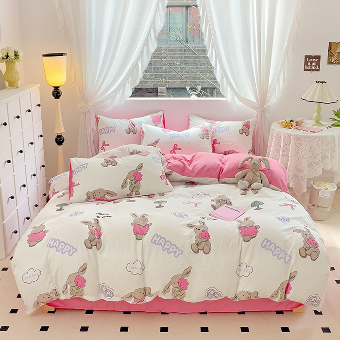 91家纺网 家纺一手货源 找家纺 优选良品 2025新款直播爆款母婴级水洗皱皱棉四件套小碎花被套床笠款三件套 兔兔报道