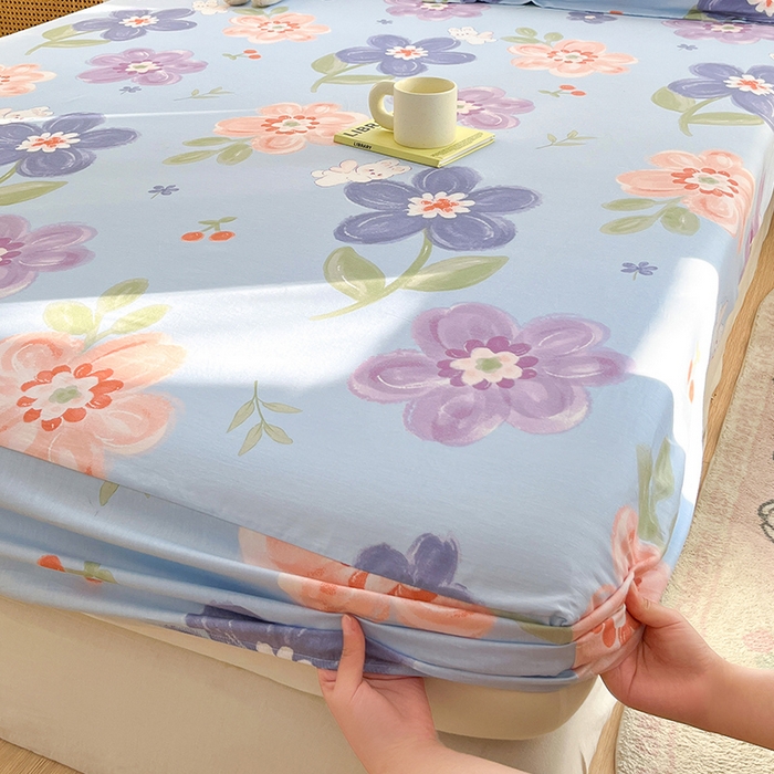 91家纺网 家纺一手货源 找家纺 绵庭家纺 2024新款AB版12868全棉印花单床笠  繁花似锦