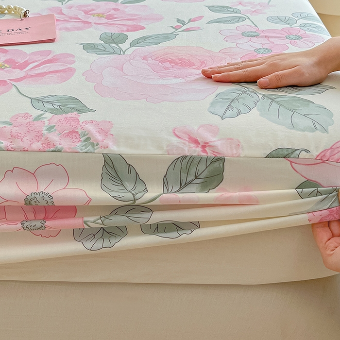 91家纺网 家纺一手货源 找家纺 绵庭家纺 2024新款AB版12868全棉印花单床笠  云花妙染