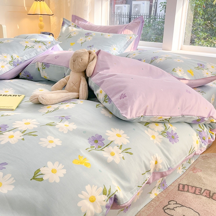 91家纺网 家纺一手货源 找家纺 绵庭家纺 2024新款AB版12868全棉印花单被套 田苑花间