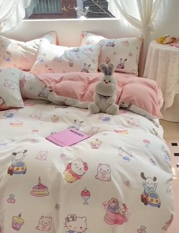 91家纺网 家纺一手货源 找家纺 优选良品 2025新款直播爆款母婴级水洗皱皱棉四件套小碎花被套床笠款三件套 动物乐园