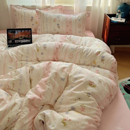 91家纺网 家纺一手货源 找家纺 （总）盛馨 2024全棉高支高密精梳棉小清新碎花四件套纯棉床笠三件套