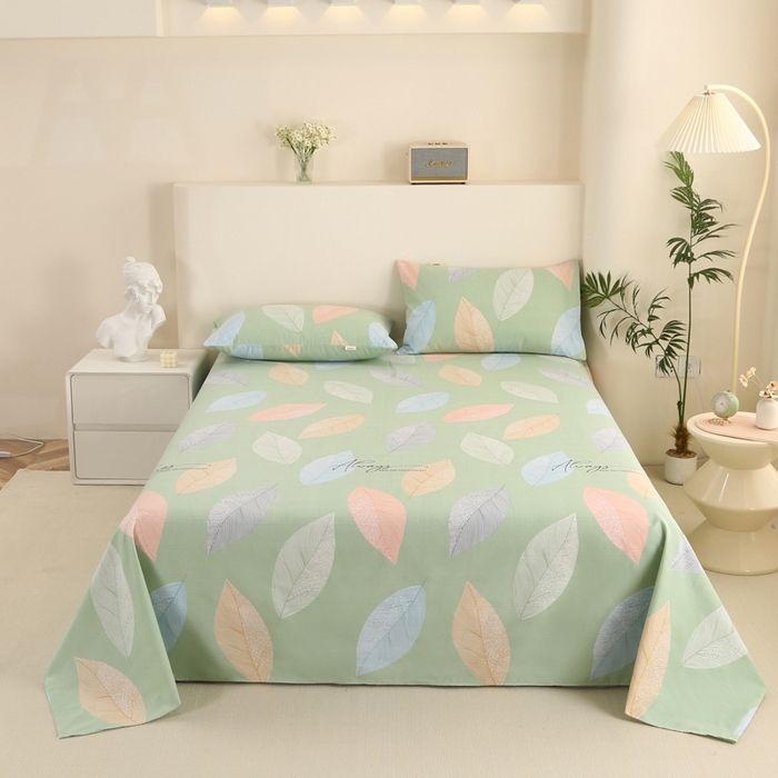 91家纺网 家纺一手货源 找家纺 棉乐町家居 2025新款三枚段条卷边老粗布床单套件 恋叶-原棉款