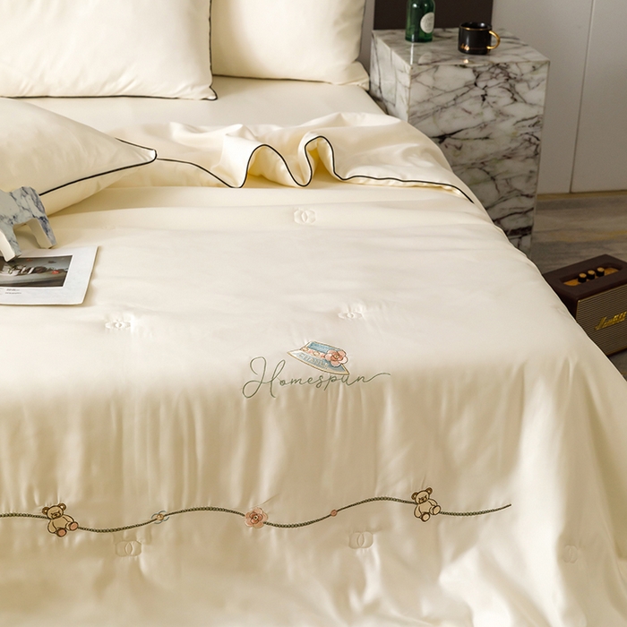 91家纺网 家纺一手货源 找家纺 （总）绒世界 2025新款大牌风水洗真丝绣花床笠被套夏被四件套公主日记系列-风格二