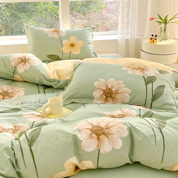 91家纺网 家纺一手货源 找家纺 绵庭家纺 2024新款AB版全棉印花系列四件套 千垛嫚柔