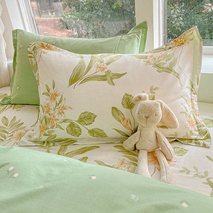 91家纺网 家纺一手货源 找家纺 绵庭家纺 2024新款AB版12868全棉印花单枕套 羽飞舞