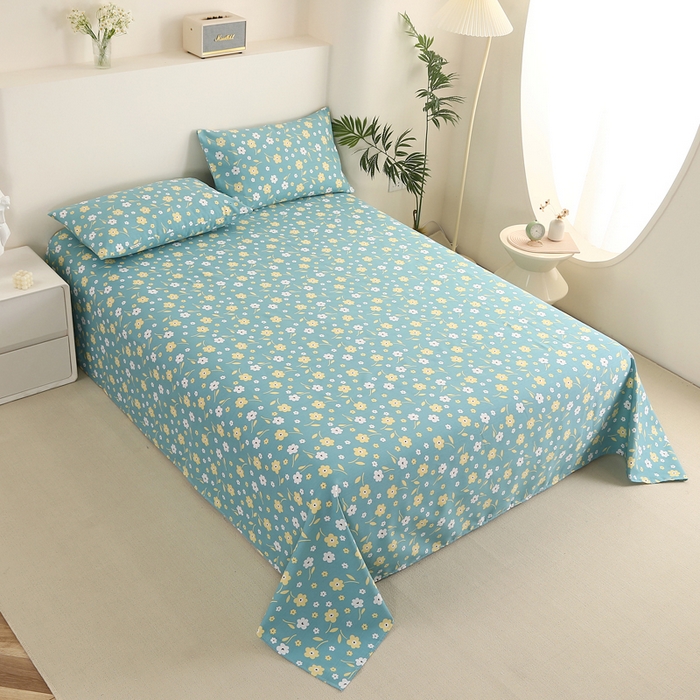 91家纺网 家纺一手货源 找家纺 棉乐町家居 2025新款三枚段条卷边老粗布床单套件 繁花热情-原棉款