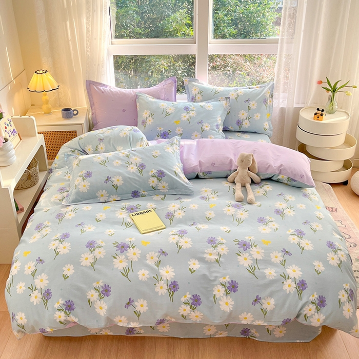 91家纺网 家纺一手货源 找家纺 绵庭家纺 2024新款AB版全棉印花系列四件套 田苑花间