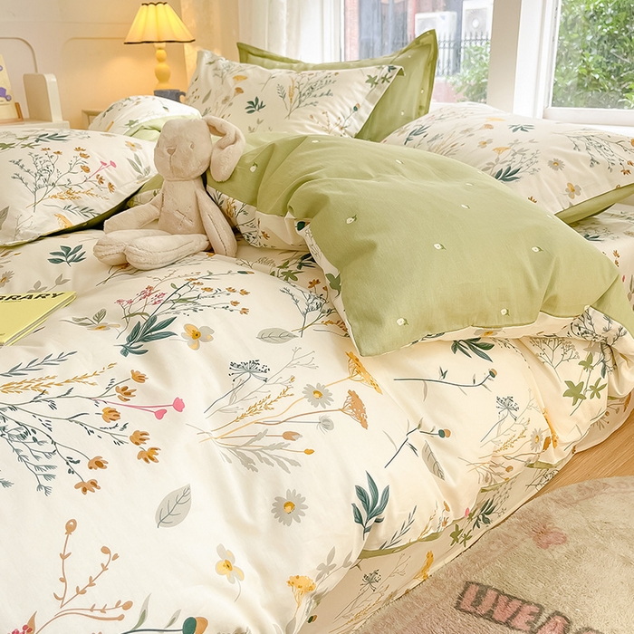 91家纺网 家纺一手货源 找家纺 绵庭家纺 2024新款AB版12868全棉印花单被套 东篱桔梗