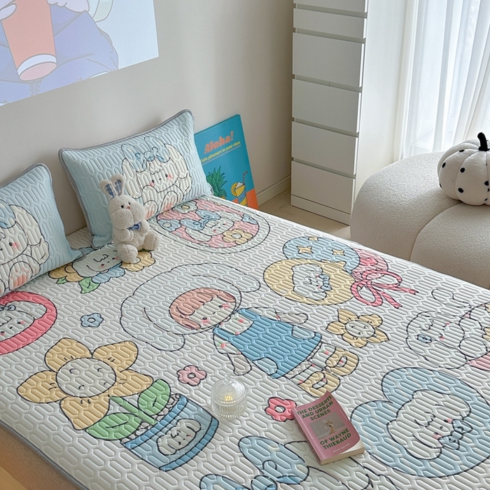 91家纺网 家纺一手货源 找家纺 美乐迪 2024新款大版乳胶凉席 蓝色女孩