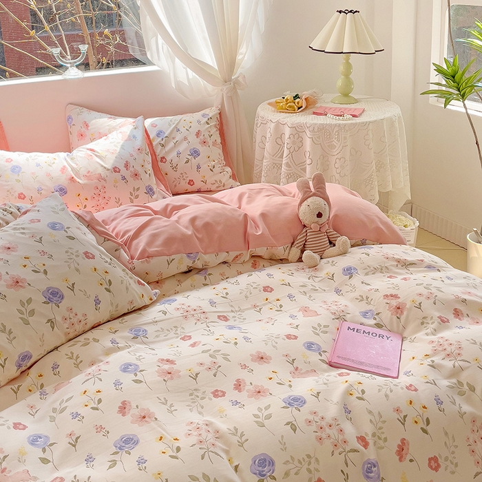 91家纺网 家纺一手货源 找家纺 优选良品 2025新款直播爆款母婴级水洗皱皱棉四件套小碎花被套床笠款三件套 纳里庄园