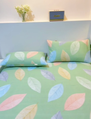 91家纺网 家纺一手货源 找家纺 棉乐町家居 2025新款三枚段条卷边老粗布床单套件 恋叶-原棉款