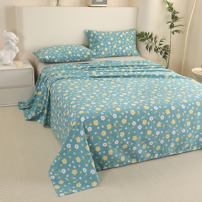 91家纺网 家纺一手货源 找家纺 棉乐町家居 2025新款三枚段条卷边老粗布床单套件 繁花热情-原棉款