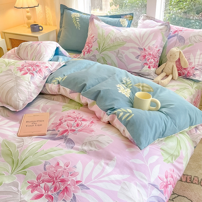 91家纺网 家纺一手货源 找家纺 绵庭家纺 2024新款AB版12868全棉印花单被套 花影缤纷