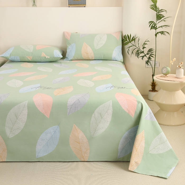 91家纺网 家纺一手货源 找家纺 棉乐町家居 2025新款三枚段条卷边老粗布床单套件 恋叶-原棉款