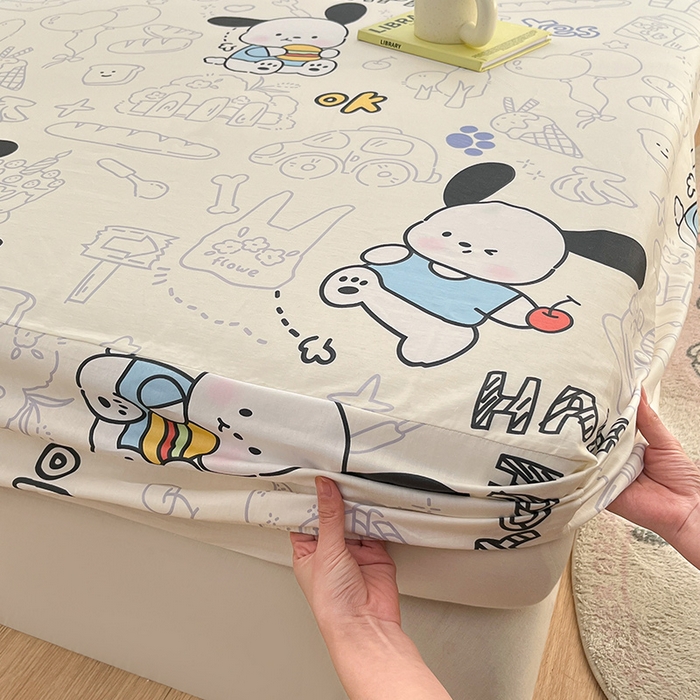 91家纺网 家纺一手货源 找家纺 绵庭家纺 2024新款AB版12868全棉印花单床笠  蓝色小狗