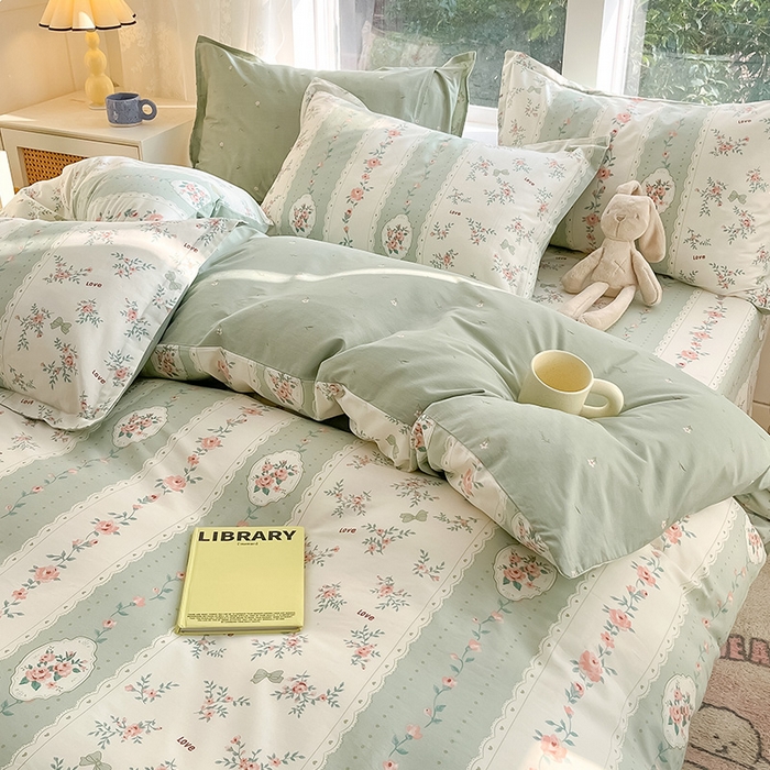 91家纺网 家纺一手货源 找家纺 绵庭家纺 2024新款AB版12868全棉印花单枕套 娴静小花