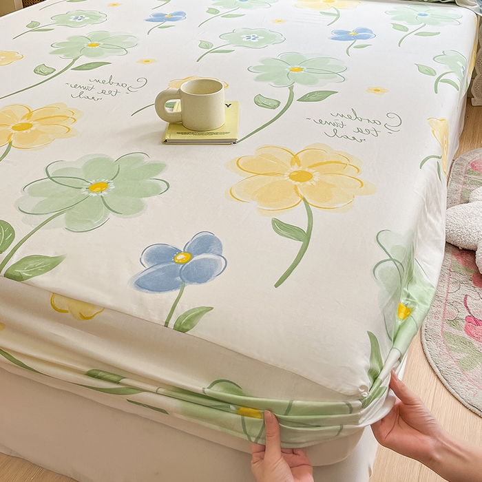 91家纺网 家纺一手货源 找家纺 绵庭家纺 2024新款AB版12868全棉印花单床笠  惊鸿仙子绿