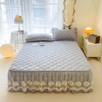 91家纺网 家纺一手货源 找家纺 （总）禧缘家纺（原梦想家） 新款磨毛夹棉床裙式床笠纯色大花边三件套四件套