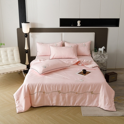 欧冠家纺 2024新款大牌风水洗真丝绣花床笠被套夏被四件套公主日记系列-风格二 公主日记-樱花粉