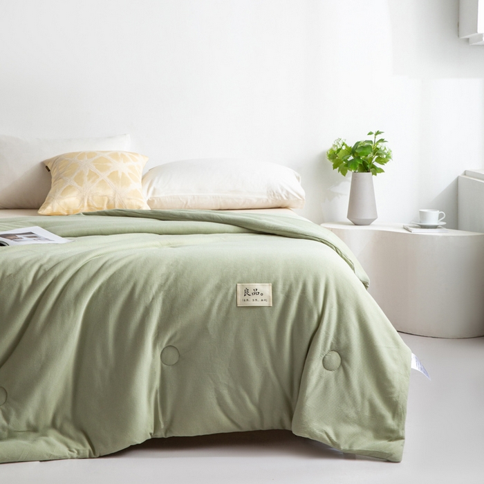 91家纺网 家纺一手货源 找家纺 慕尚 2025新款针织棉华夫格夏被 华夫格 湖绿