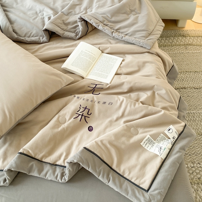 91家纺网 家纺一手货源 找家纺 荔禾家居 2024新款A类全棉水洗棉无染夏被 亚麻咖