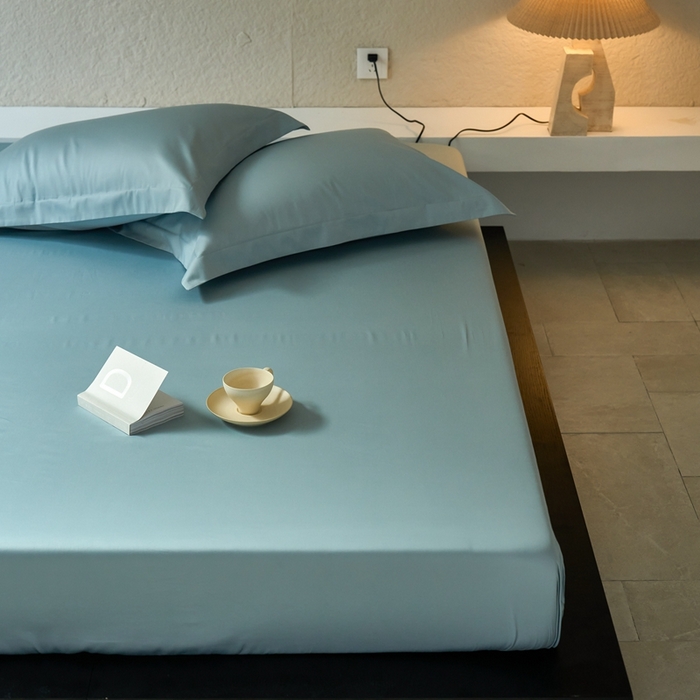 91家纺网 家纺一手货源 找家纺 秀色家纺 2025新款高端酒店50支贡缎长绒棉床笠单件纯棉全棉贡缎可裸睡单双人床上用品 梦易-雾霾蓝