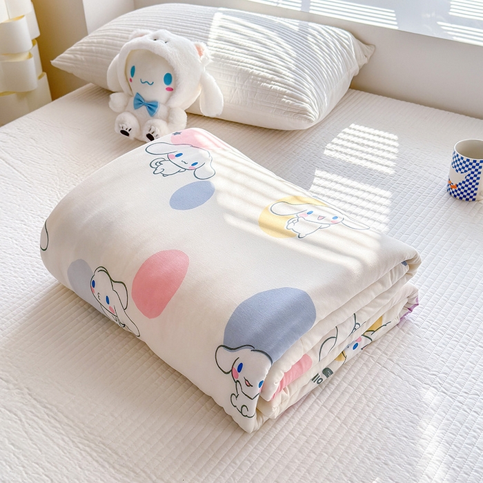 91家纺网 家纺一手货源 找家纺 博雅 2024新款三丽鸥正版系列A类牛奶丝软糯针织棉大豆纤维夏被 针织棉（带防伪标）彩色波点玉桂狗