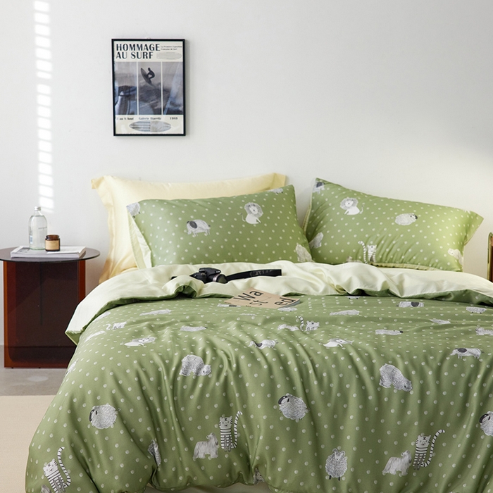 91家纺网 家纺一手货源 找家纺 时年家纺 2024春夏新品莱赛尔天丝印花四件套 辛巴一家