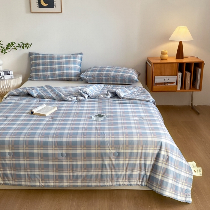 91家纺网 家纺一手货源 找家纺 荔禾家居 A类针织棉无印风夏被 流年蓝