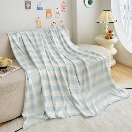 91家纺网 家纺一手货源 找家纺 金泰莱 2025新款色织提花竹纤维凉席竹纤维毯子盖毯 眷恋-蓝