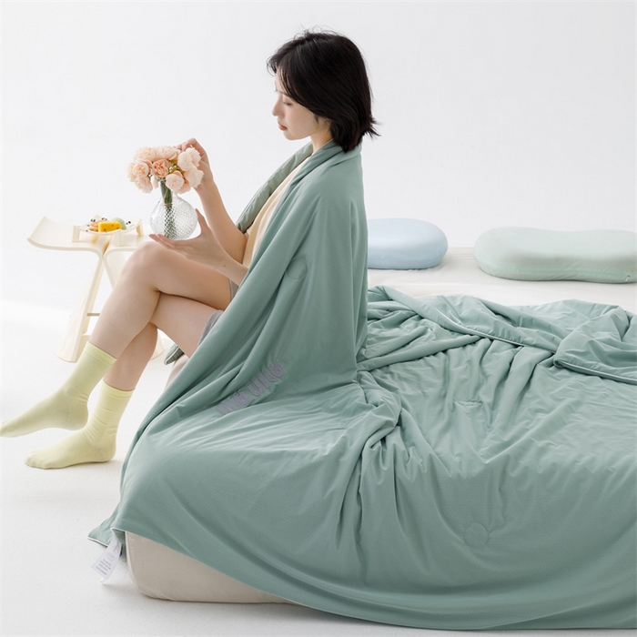 91家纺网 家纺一手货源 找家纺 丝幔家纺 2025新款A类提花绣花凉感夏被 被子被芯 西瓜绿