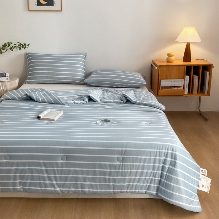 91家纺网 家纺一手货源 找家纺 荔禾家居 A类针织棉无印风夏被 豆蔻-蓝