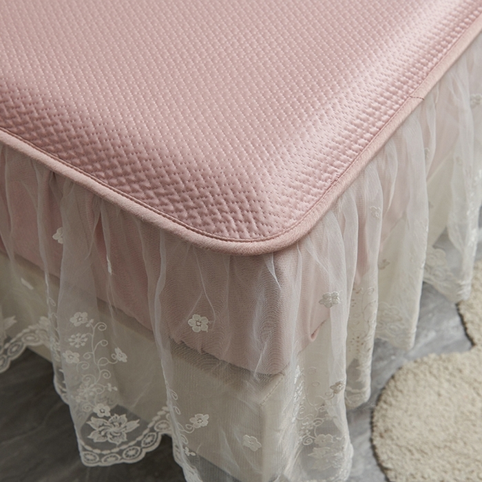 91家纺网 家纺一手货源 找家纺 青雅席业 2025新款A类凉感丝蕾丝花边床笠款凉席 海豚-粉