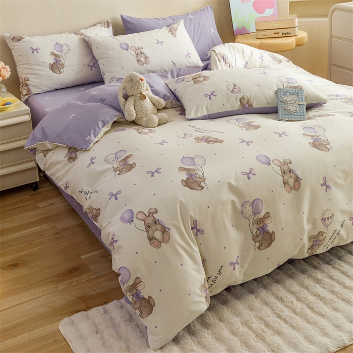 91家纺网 家纺一手货源 找家纺 红粉佳人家纺  2024新款纯棉卡通小清新四件套及单品 兔小呆-1