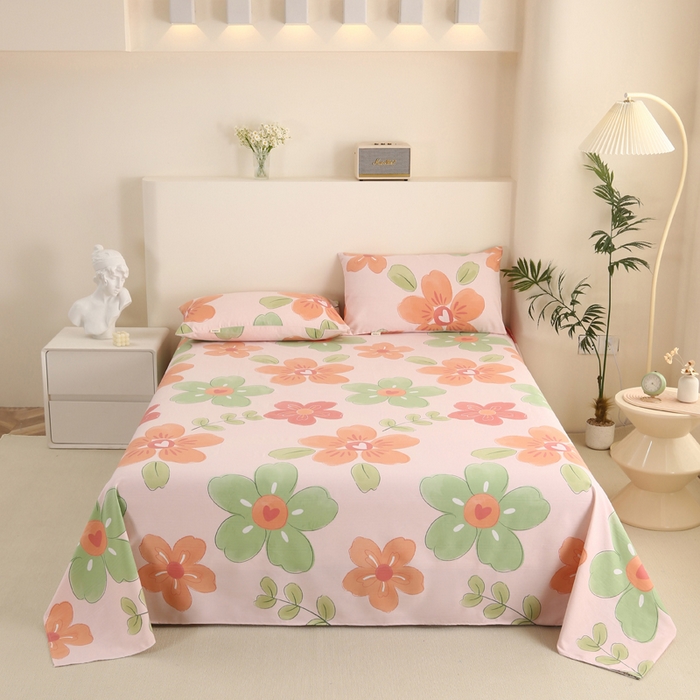 91家纺网 家纺一手货源 找家纺 金泰莱 2025新款三枚段条卷边老粗布凉席三件套床单套件 花恋曲 原棉款