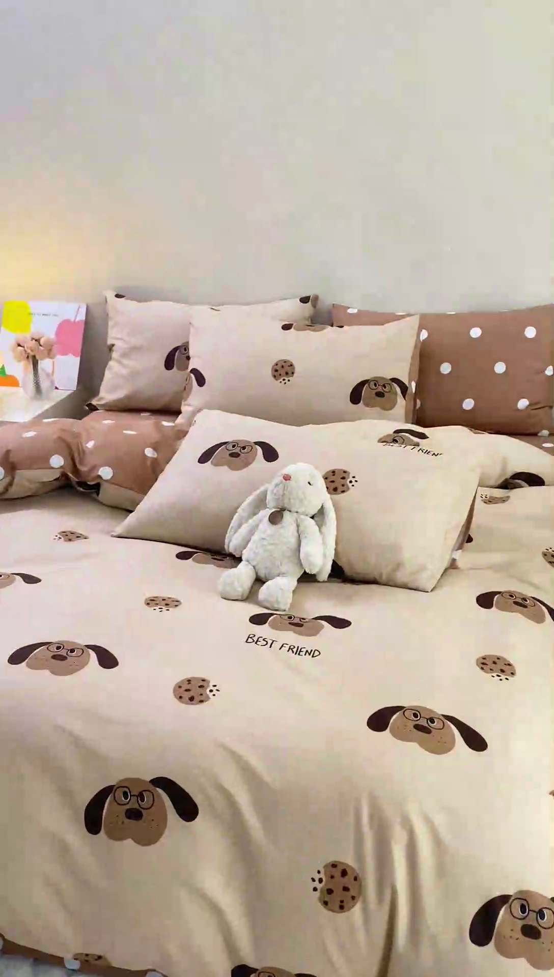 91家纺网 家纺一手货源 找家纺 红粉佳人家纺  2024新款纯棉卡通小清新四件套及单品 布丁狗-1