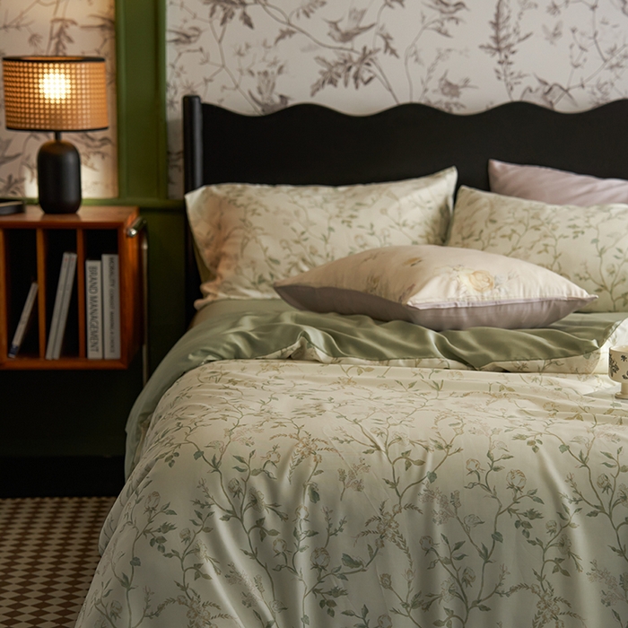 91家纺网 家纺一手货源 找家纺 时年家纺 2024春夏新品莱赛尔天丝印花四件套 浅爱