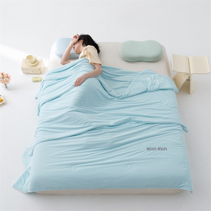 91家纺网 家纺一手货源 找家纺 丝幔家纺 2025新款A类提花绣花凉感夏被 被子被芯 湖蓝