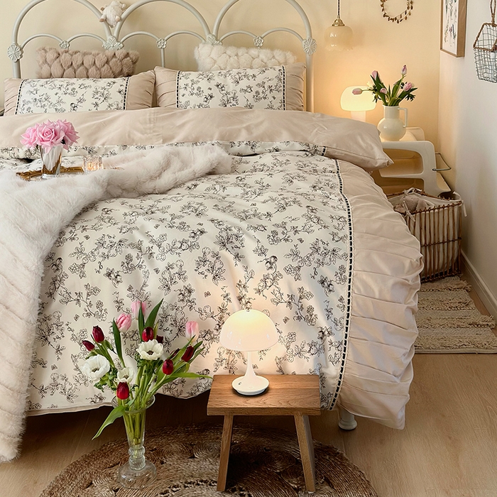 91家纺网 家纺一手货源 找家纺 晨希家居 2024新款复古法式全棉印花四件套 晚风告白