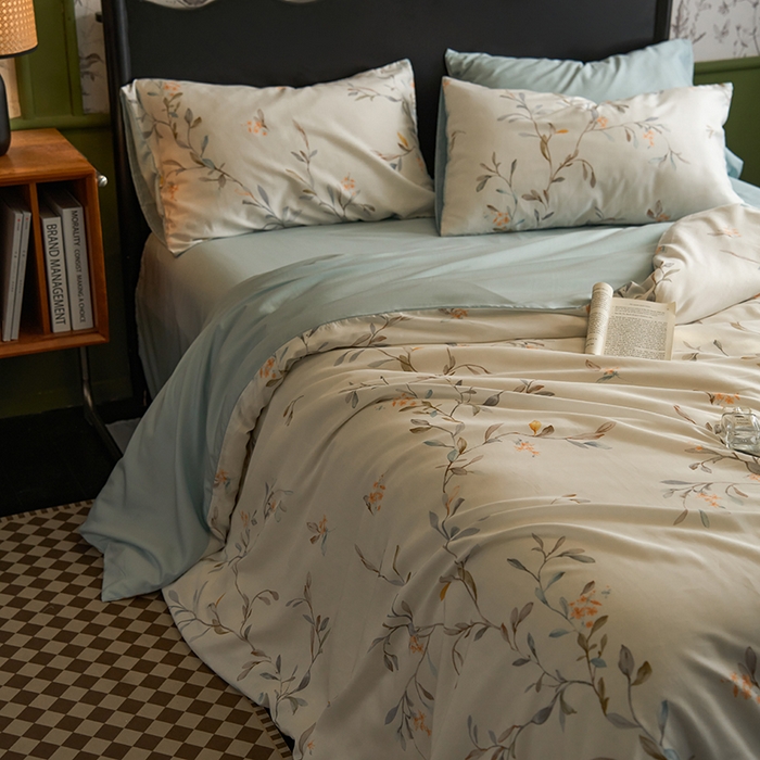 91家纺网 家纺一手货源 找家纺 时年家纺 2024春夏新品莱赛尔天丝印花四件套 清雅