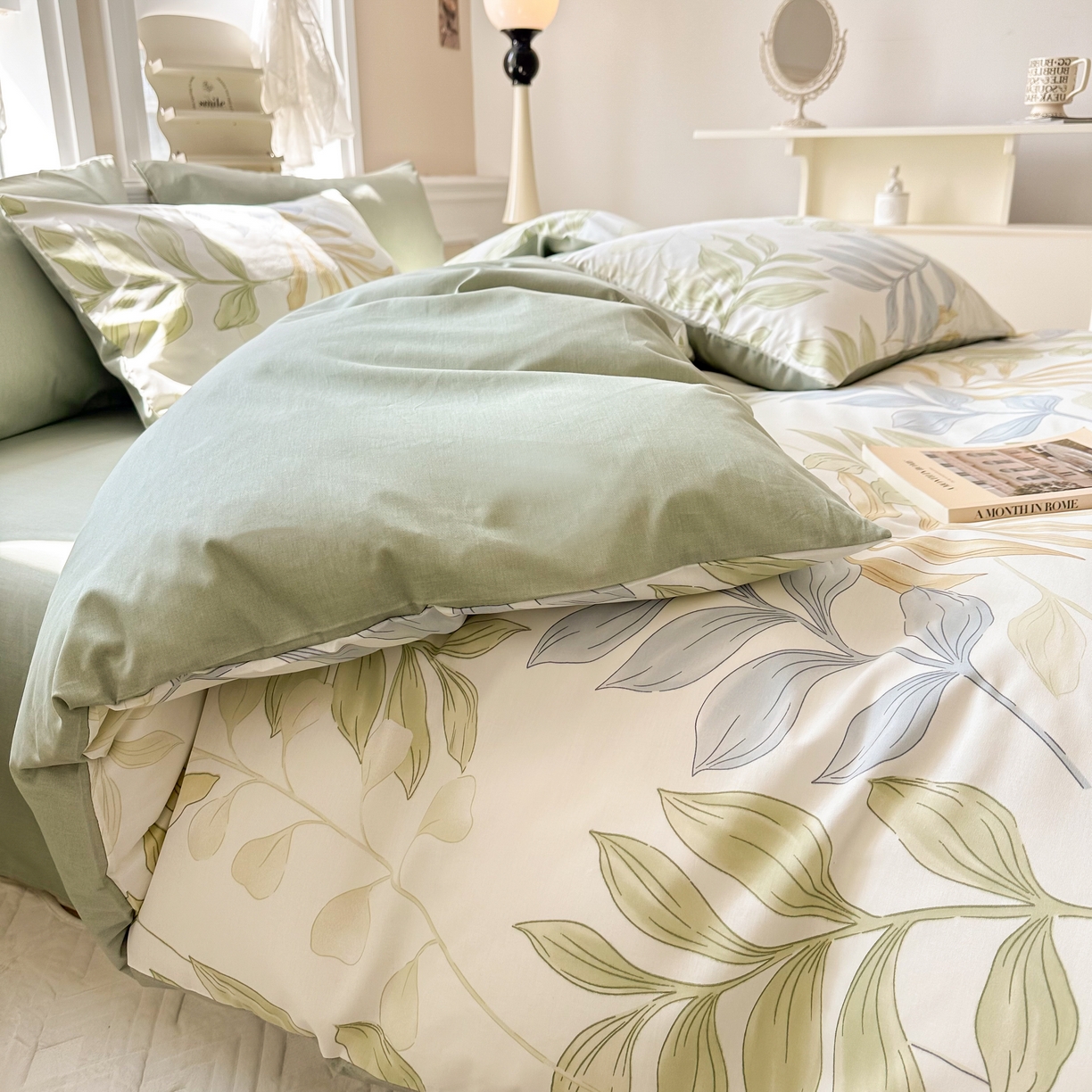 91家纺网 家纺一手货源 找家纺 晨希家居 2024新款小清新全棉印花四件套 青青糯叶