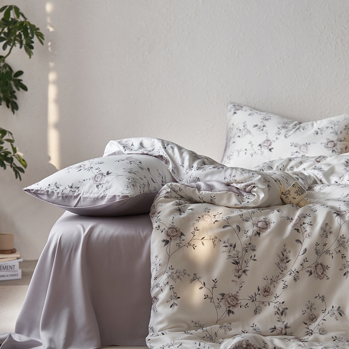 91家纺网 家纺一手货源 找家纺 时年家纺 2024春夏新品莱赛尔天丝印花四件套 情依