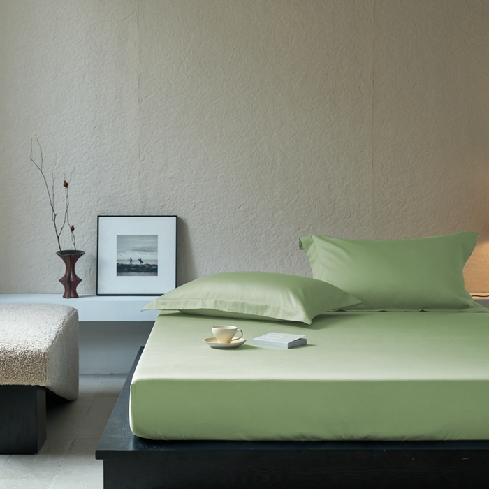 91家纺网 家纺一手货源 找家纺 秀色家纺 2025新款高端酒店50支贡缎长绒棉床笠单件纯棉全棉贡缎可裸睡单双人床上用品 梦易-艾绿